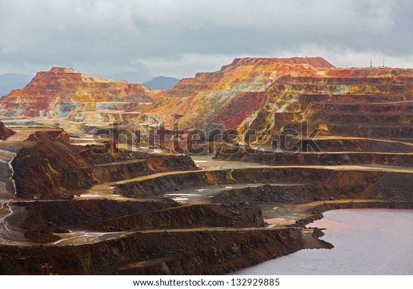 Detailed\
view of copper mine open pit in Rio Tinto,\
Spain