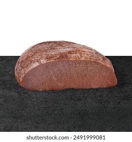 A detailed view of a Cotto Tranc Fume, a smoked ham. The ham showcases a rich, deep red color with a slightly marbled texture, exuding a savory and smoky aroma. - Powered by Shutterstock