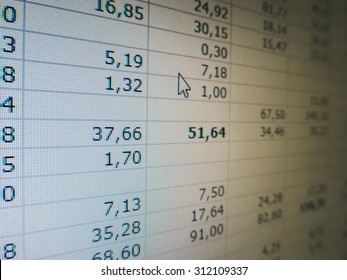 Detailed View Of An Electronic Spreadsheet With Numbers, Columns And Rows. Big Data