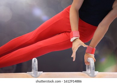 Detailed View Of A Gymnast On The Pommel Horse