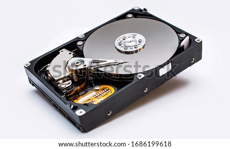 Detailed view of the inside of a hard disk drive