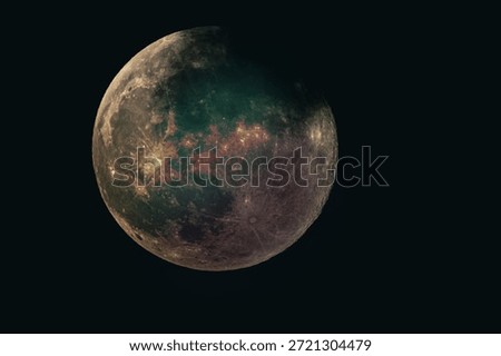Detailed view of the Moon in partial phase against a dark night sky, showing lunar surface texture, craters, and natural light and shadow transition.