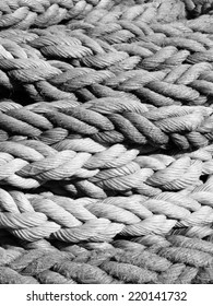 Detailed View Of Red Rope, Nautical Background In Black And White