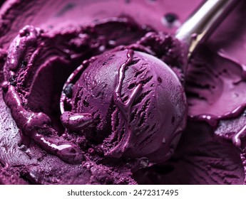 A detailed view showcasing a scoop of purple blueberry ice cream - Powered by Shutterstock