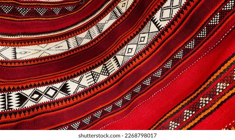A Detailed Vintage Style Traditional Motifs Arabian Retro Sadu Red Rug - Shutterstock ID 2268798017