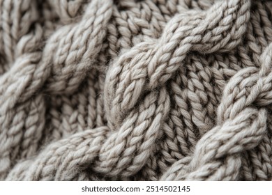 Detailed Wool Knit Sweater Texture. A close-up of a wool knit sweater highlighting the intricate weave of the patterns and the soft, inviting texture of the wool, conveying warmth and comfort. - Powered by Shutterstock