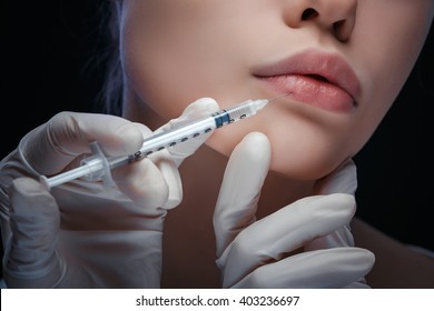 Detailled Close Up View Of A Lip Injection