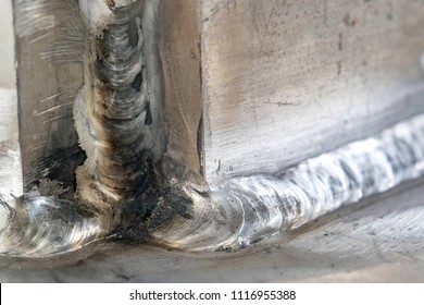 Details of Aluminium weld joint fabricate for part of the structure of transport container carry by trailor. - Shutterstock ID 1116955388