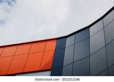details of aluminum facade and aluminum panels on industrial building. Cladding steel frame panels.