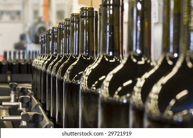 Details Of Bottles Of Wine In A Bottling Plant