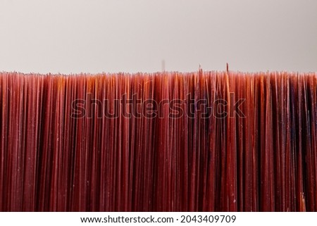 Details of the bristles of a flat brush. Concept of whitewashing or painting