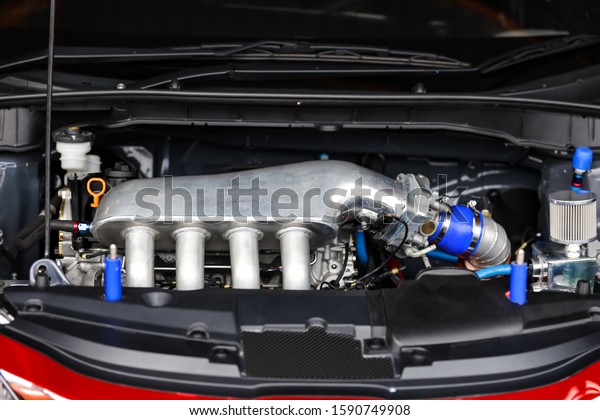 Details of car engine. Maintenance car. Selective\
focus and shollow of\
field.
