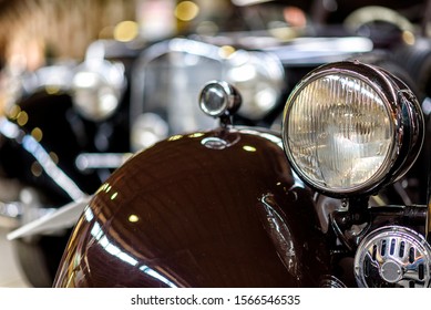 details of a classic car in a museum