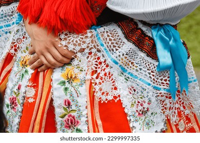 Details of costumes during traditional Moravian the Ride of the Kings festival in Vlcnov, South Moravia, Czech Republic.