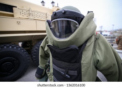 Details of a EOD (Explosive Ordnance Disposal) military protective costume