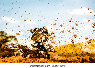 Details Of Flying Debris During A Motocross Race