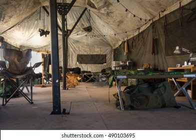 Details of the interior of a army tent