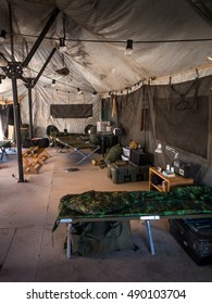 Details Of The Interior Of A Army Tent