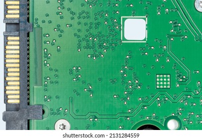 Details of an internal hard disk drive for computers. Close up. Data, hardware and information concept