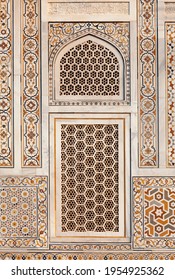 Details Of Marble Surface With Stone Inlay In Itimad-Ud-Daulah Tomb In Agra, India