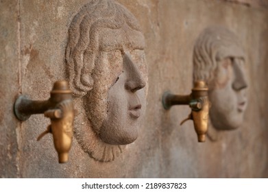 Details of a medieval water fountain sculture at gothic quarter in Barcelona