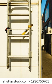 Details Of Metal Roof Access Ladder Of Camper Car Recreation Vehicle.