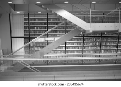 Details Of Modern Public Library Interior, Monochrome