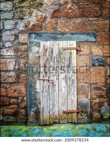 Details of an old and abandoned door, old and abandoned doors with details and stones