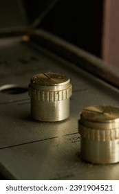 Details of the old volume knobs of a record player