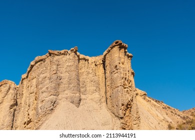 Details On The Desert Walls Of Tabernas, Almería Province, Andalusia. On A Trek In The Rambla Del Infierno