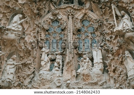 Details on the facade of Sagrada Familia Cathedral, Barcelona, Spain