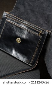 Details Of Open Empty Black Men's Shoulder Leather Bag For A Documents And Laptop. Mens Leather Handmade Briefcase