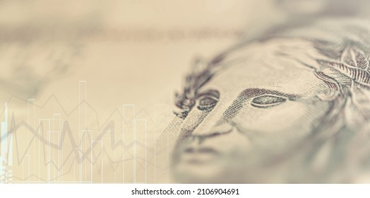 details of real banknote, brazil money, stock exchange image with money texture and lines indicating rise and fall, investment or loss
