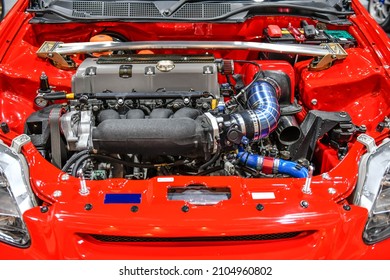 Details Red Car Engine Modification Turbo Stock Photo 2104960802