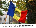 Details with the Romanian flag with a hole, the symbol of the Romanian Revolution from December 1989 when the communist emblem was cut out from the flag.