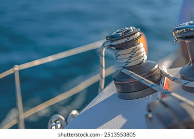 details of sailing equipment on a boat when sailing on the water in a sunny day - Powered by Shutterstock