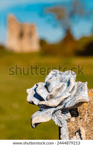 Details of a stone rose with castle ruins at Winzer, Danube, Deggendorf, Bavaria, Germany
