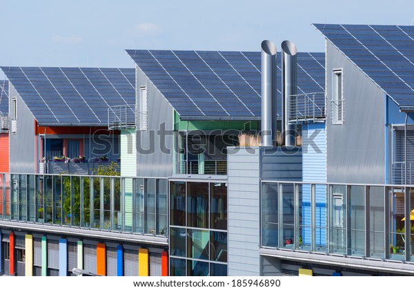 Details of the Sunship in green City, Freiburg.
The solar sunship is in the solar village Vauban in Freiburg, Black
Forest, Germany. It is known for its use of alternative and
renewbale energy.