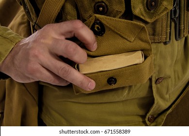 Details Of The Uniform Of The American Ranger Of The Period Of The Second World War On A White Background