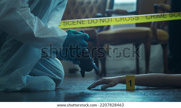 Detective Collecting Evidence Crime Scene Forensic Stock Photo ...