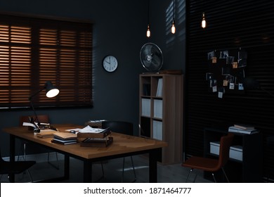 Detective Office Interior With Evidence Board On Wall