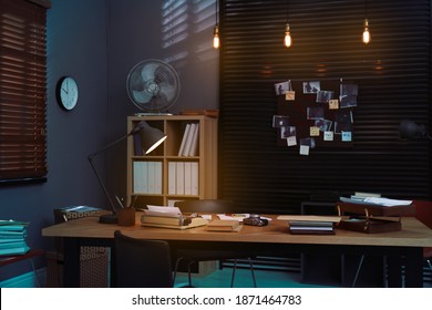 Detective Office Interior With Evidence Board On Wall