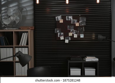 Detective Office Interior With Evidence Board On Wall