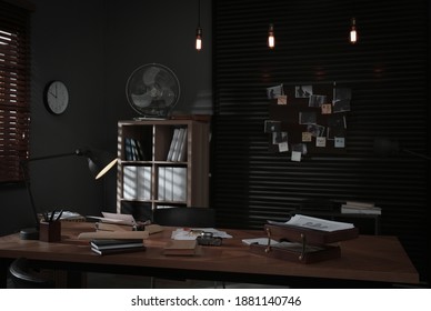 Detective Office Interior With Evidence Board On Wall