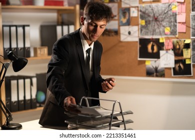 Detective Office Interior With Evidence Board On Wall