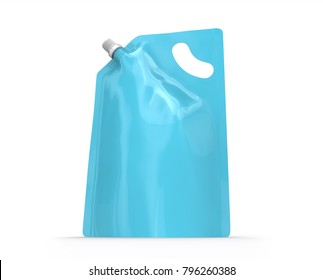 Detergent refill package, 3d render light blue stand-up pouch bag mockup with cap - Shutterstock ID 796260388