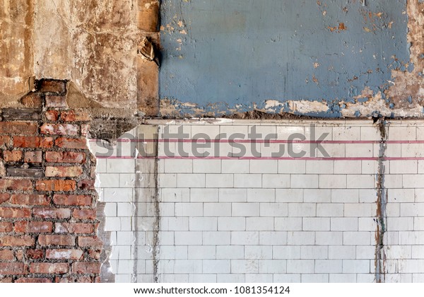 Deteriorating Old Interior Wall Brick White Stock Photo