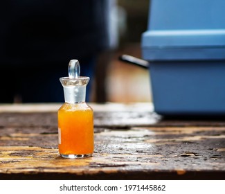 Determination of dissolved oxygen in a DO bottle showing color development.