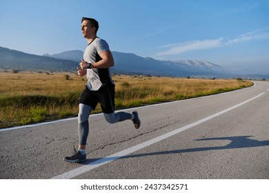 Determined Stride: Athletic Man Embarks on Marathon Preparation with Resolve.
