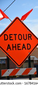 Detour Ahead In A Road Construction Zone